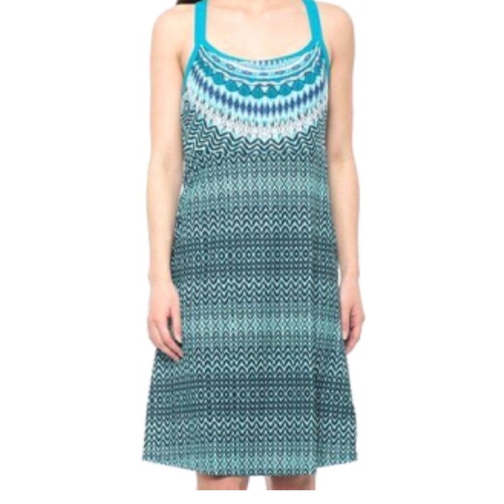 W1 Prana Women's Teal Geometric Print Halter Neck Midi Dress‎ Size S